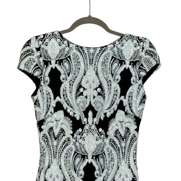 Dress the Population Black Silver Sequin Tabitha Paisley Cocktail Dress | Size S - Picture 4 of 8